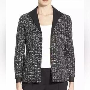 Lafayette 148 Belleve Black Ivory‎ Woven Textured Jacket Blazer Size: 2